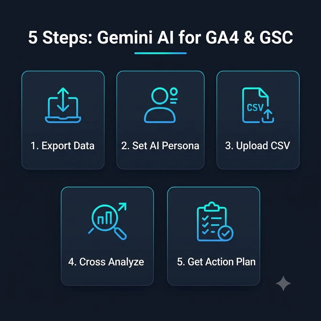 5 Step วิธีใช้ Gemini AI วิเคราะห์ Google Analytics & Search Console แม่นยำ 100% Gemini AI วิเคราะห์ Google Analytics