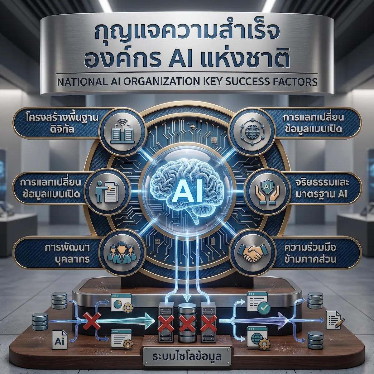องค์กร AI แห่งชาติ ทางรอดหรือไฟไหม้ฟาง: 30 ปีที่ไอทีไทยต้องก้าวข้าม ภาพแนวคิดองค์กร AI แห่งชาติของประเทศไทยในยุคดิจิทัล
