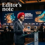 Ajay Banga (ประธานกลุ่มธนาคารโลก - World Bank President) บนเวทีการประชุมใหญ่ IMF–World Bank Group Annual Meetings 2026 ณ ศูนย์การประชุมแห่งชาติสิริกิติ์ กรุงเทพฯ ในเซสชันประวัติศาสตร์ "Small AI: More and Better Jobs"
